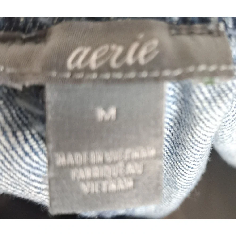 Aerie Women Medium Denim Color block Drawstring Waist Raw Hem Y2k  Denim Shorts